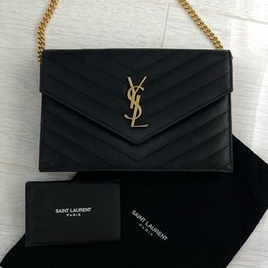 Authentic Saint Laurent Envelope Chain Wallet